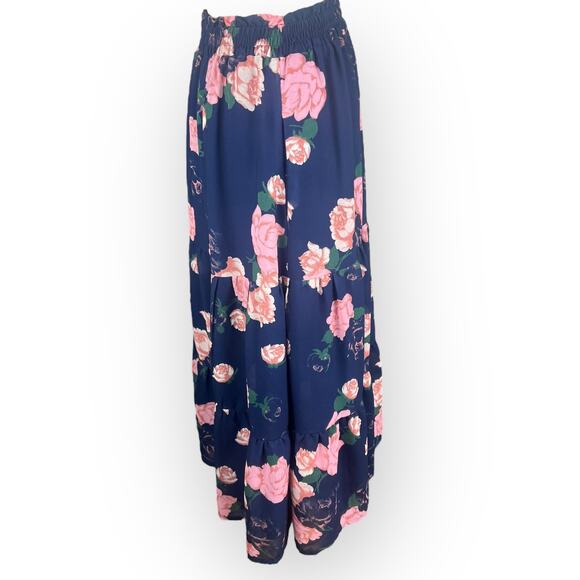 Modcloth Floral A-Line Skirt Navy Blue & Pink Flowers - Picture 2 of 8